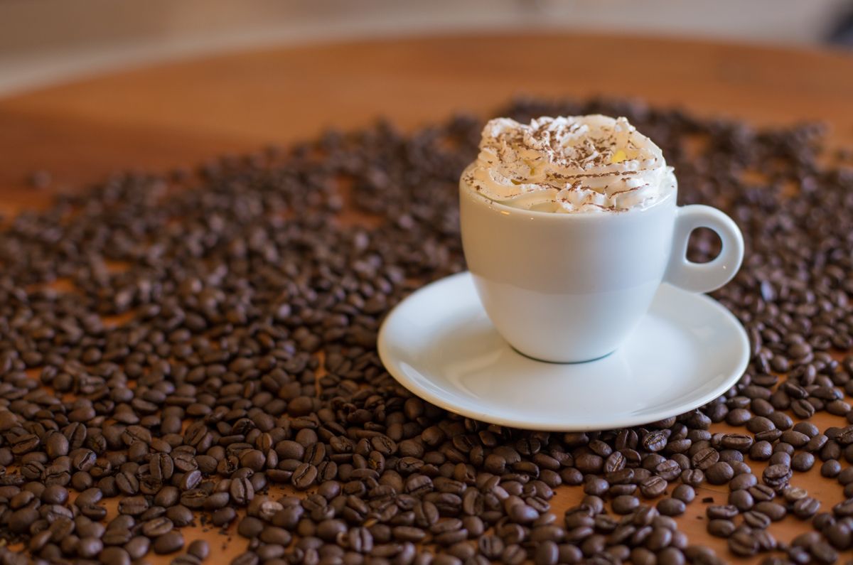 Café viennois coiffé de chantilly et de cacao